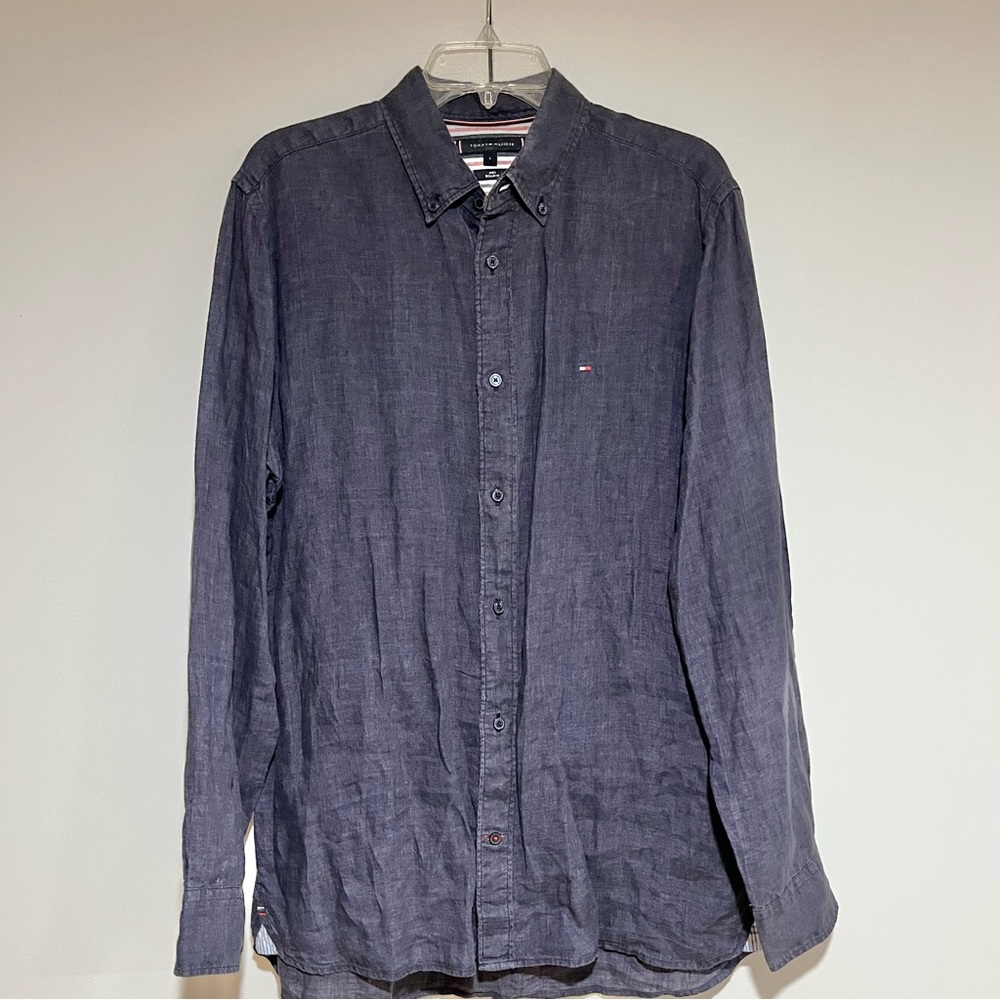 TOMMY HILFIGER- NWOT Blue/Gray Linen Button-Up Shirt